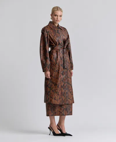Avec Les Filles Women's Button-front Spread Collar Maxi Coat In Brown,black,python