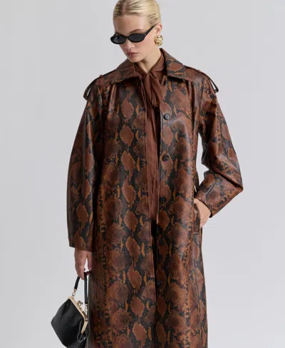 Avec Les Filles Women's Button-front Spread Collar Maxi Coat In Brown,black,python