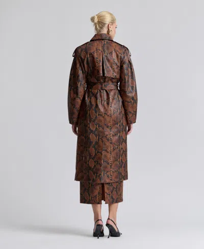 Avec Les Filles Women's Button-front Spread Collar Maxi Coat In Brown,black,python