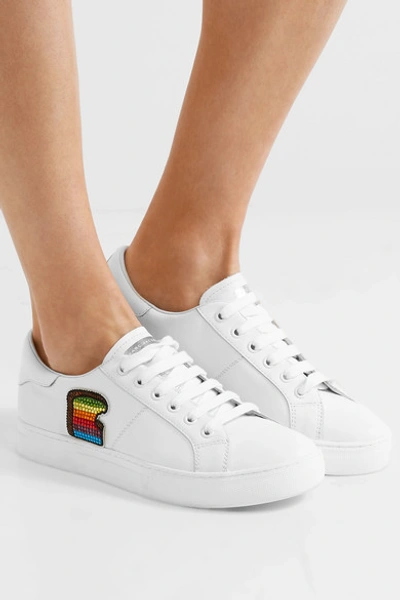 Shop Marc Jacobs Empire Toast Embellished Leather Sneakers