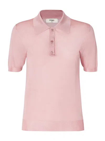 Fendi Slim-fitting Polo Shirt-style Jumper In Pink