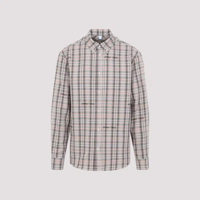 Off-white Flannel Shirt Rounded Hemline Check Cotton In Pink & Purple