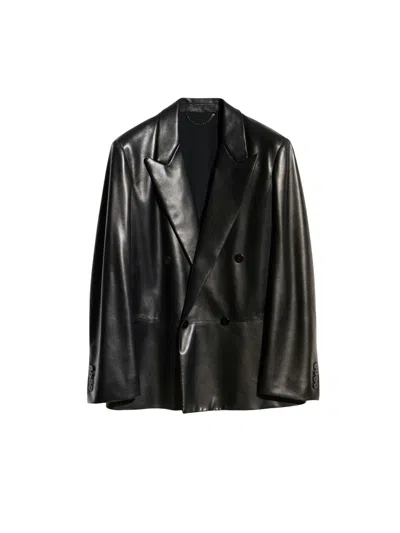 Gucci Leather Oversized Double-breasted Blazer In Black