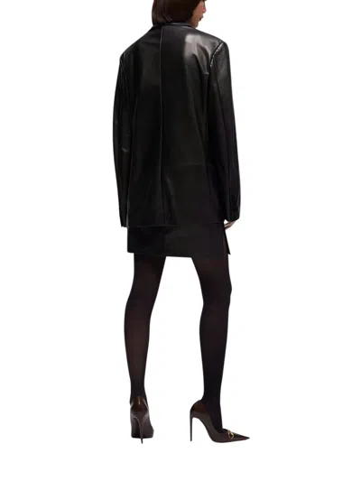 Gucci Leather Oversized Double-breasted Blazer In Black