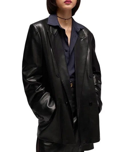 Gucci Leather Oversized Double-breasted Blazer In Black
