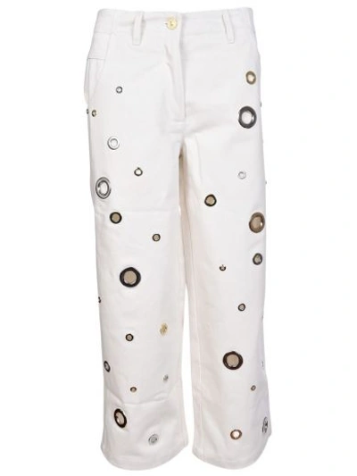 Shop Kenzo Eyelet Cropped Jeans In Blanc
