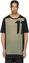 11 BY BORIS BIDJAN SABERI Black & Green Block Cut T-Shirt
