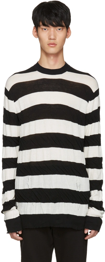 Junya Watanabe Black & White Distressed Pullover In White Multicolor