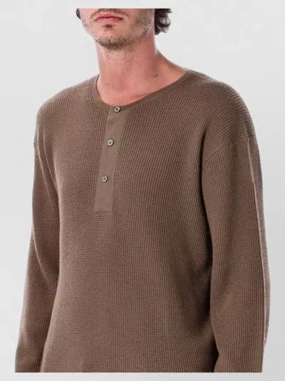 Studio Nicholson Textured Ribbed Knit Round Neck Sweater In Brown