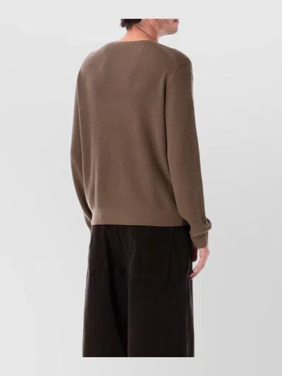 Studio Nicholson Textured Ribbed Knit Round Neck Sweater In Brown