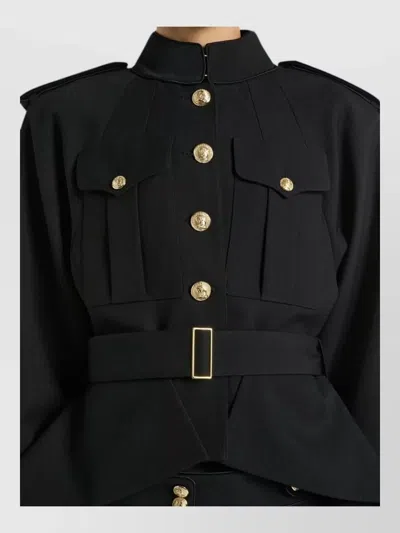Balmain Wool Belted Officer Jacket In Black