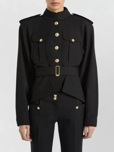 Balmain Wool Belted Officer Jacket In Black