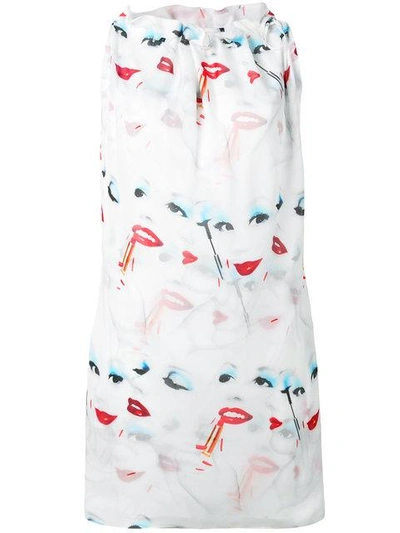 Jeremy Scott Drawstring Neck Shift Dress In White