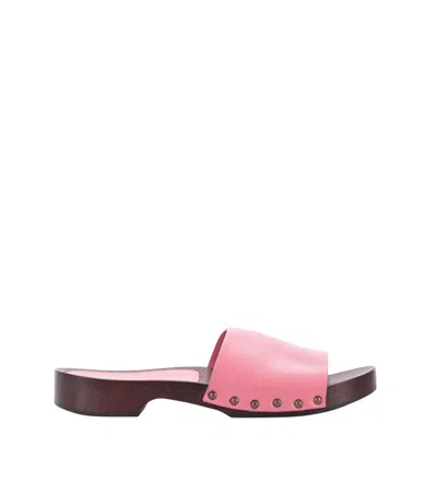La Rose Leather Flat Sandals Open Toe Studs In Red