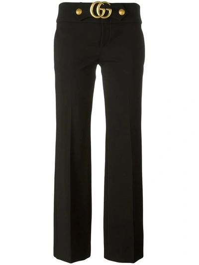 Gucci Cropped Embellished Crepe Flared Pants In Black
