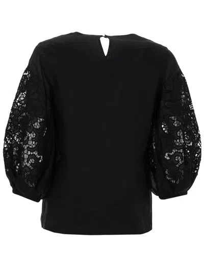 Max Mara T-shirt Con Maniche In Pizzo In Black