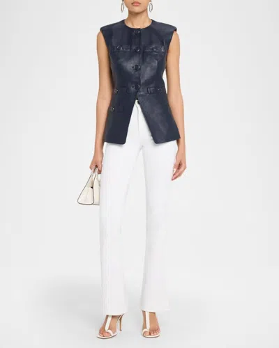 Veronica Beard Tamara Leather Vest In Navy