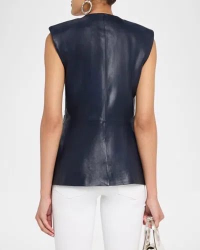 Veronica Beard Tamara Leather Vest In Navy