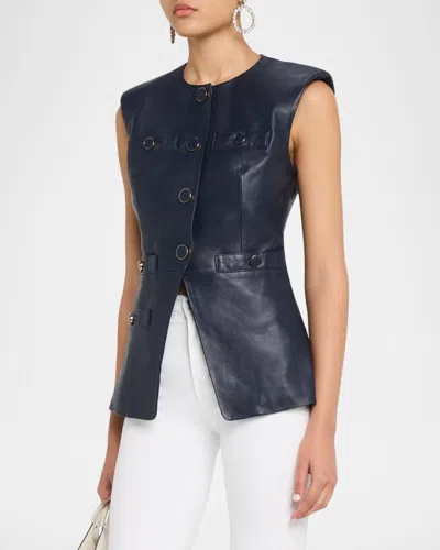 Veronica Beard Tamara Leather Vest In Navy