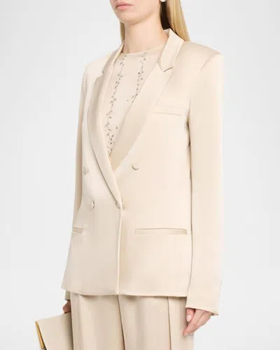 Lapointe Satin Double-breasted Jacket In Neutral
