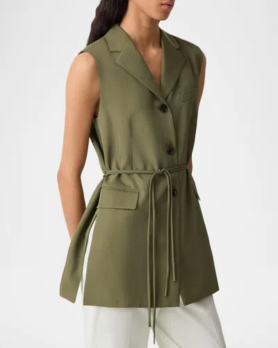 Theory Three-button Vest In Forest Moss