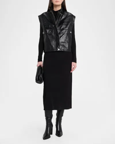 Michael Kors Leather Oversized Vest In Black