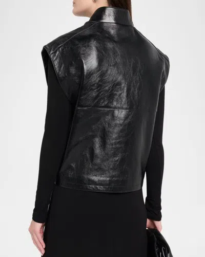 Michael Kors Leather Oversized Vest In Black