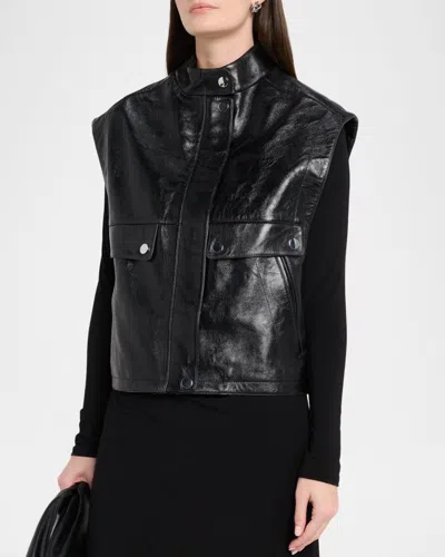 Michael Kors Leather Oversized Vest In Black