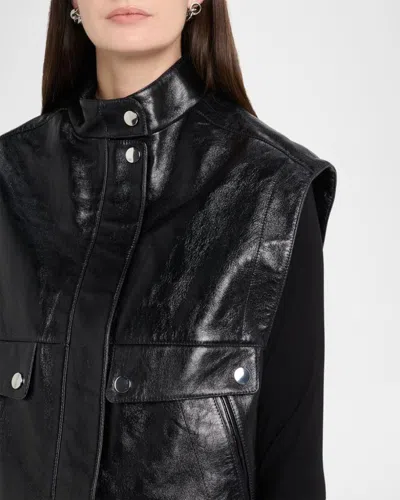 Michael Kors Leather Oversized Vest In Black