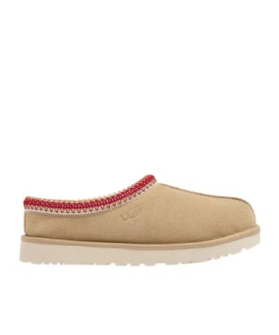 Ugg Tasman Suede Slippers With Shearling Lining In Nude