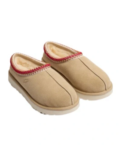 Ugg Tasman Suede Slippers With Shearling Lining In Nude