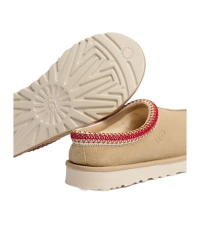 Ugg Tasman Suede Slippers With Shearling Lining In Nude