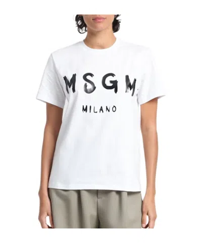 Msgm Logo Print T-shirt In White