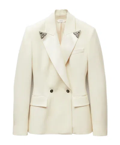 Versace Stretch Wool Blazer With Embroidered Lapels In White