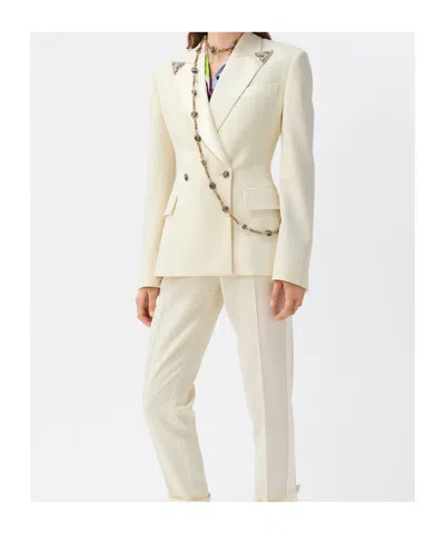 Versace Stretch Wool Blazer With Embroidered Lapels In White