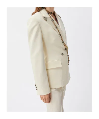 Versace Stretch Wool Blazer With Embroidered Lapels In White