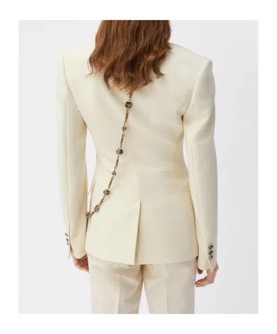 Versace Stretch Wool Blazer With Embroidered Lapels In White