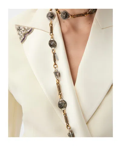 Versace Stretch Wool Blazer With Embroidered Lapels In White