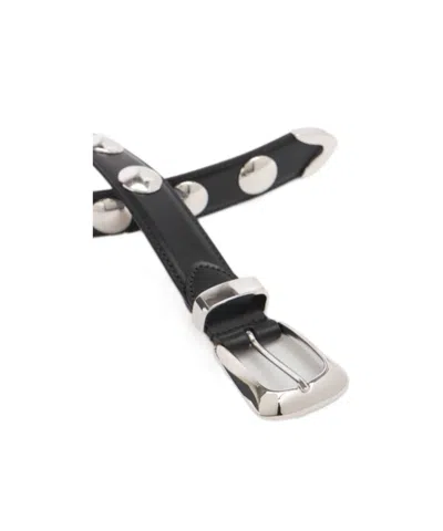 Khaite Benny Belt Whit Silver Stud Bucke In Black