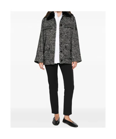 Ermanno Firenze Sequin-embellished Herringbone Jacket In Black