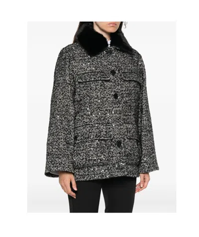 Ermanno Firenze Sequin-embellished Herringbone Jacket In Black
