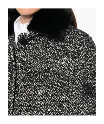Ermanno Firenze Sequin-embellished Herringbone Jacket In Black
