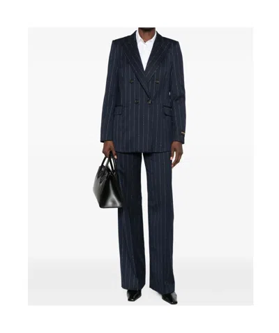 Ermanno Firenze Pinstriped Double-breasted Blazer In Blue