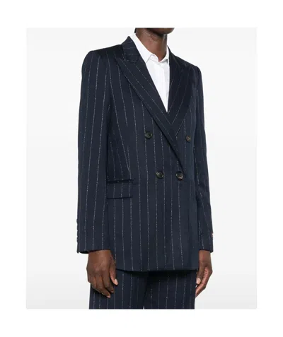 Ermanno Firenze Pinstriped Double-breasted Blazer In Blue