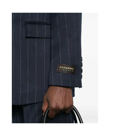 Ermanno Firenze Pinstriped Double-breasted Blazer In Blue