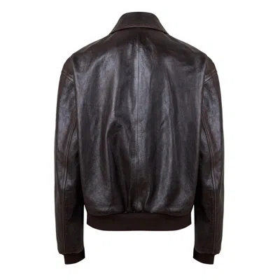 Prada Leather Bomber Jacket In Black