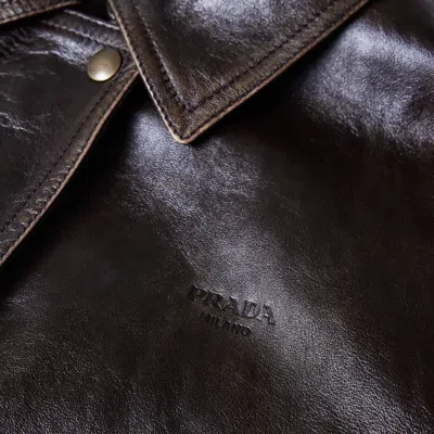 Prada Leather Bomber Jacket In Black
