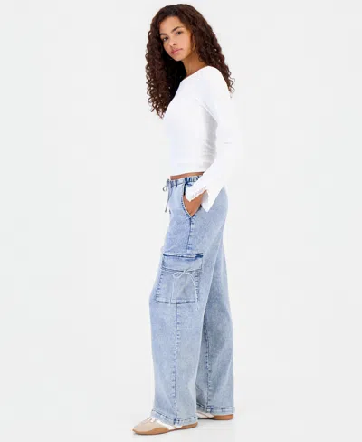 Vanilla Star Juniors' Wide-leg Pull-on Cargo Jeans In Apollo