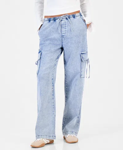 Vanilla Star Juniors' Wide-leg Pull-on Cargo Jeans In Apollo