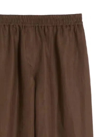 Weekend Max Mara Elasticated Linen Trousers In Brown